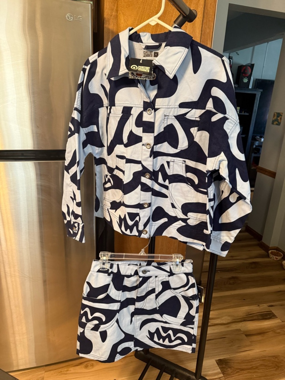Kids Navy & White Abstract‎ Print Pajama Set